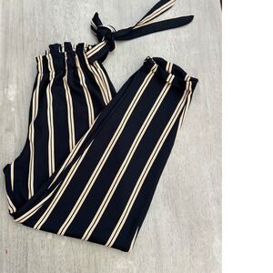 No Comment NY-LA Striped Paperbag Waist Pants Black Yellow Tapered Cuffed Medium